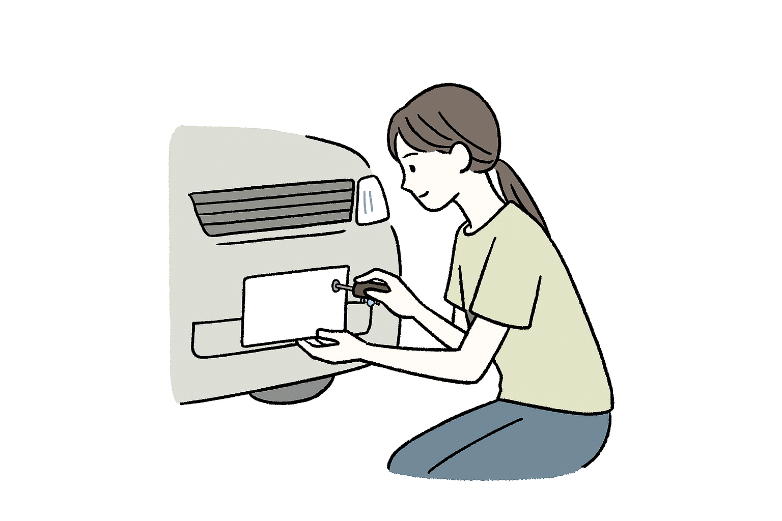 ナンバープレートを交換している