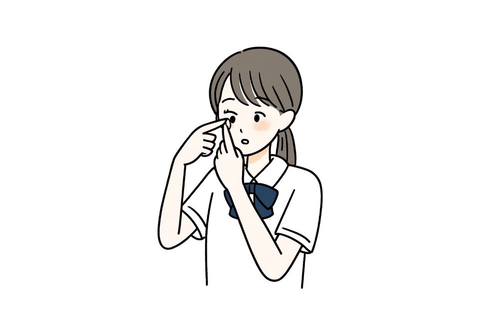 女の子がコンタクトを入れている