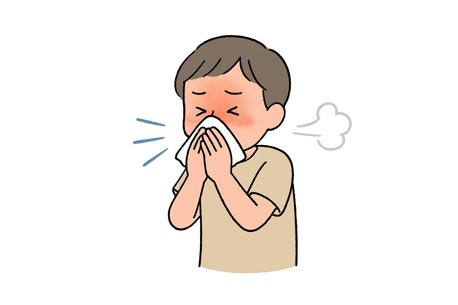 男の子が鼻をかんでいる