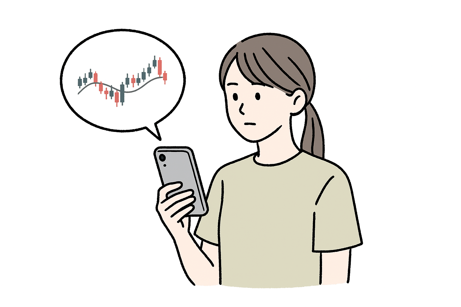 女性がスマホでチャートを見ている